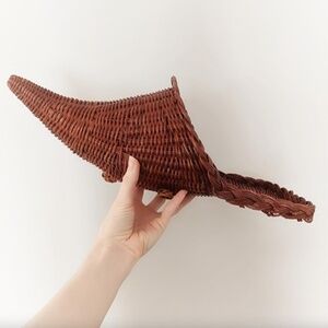 Vintage rattan cornucopia - table decor for Thanksgiving or Autumn